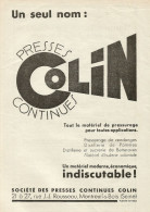 Presses Continues COLIN - Montreuil Bois - Pubblicità 1934 - Advertising - Advertising