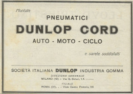 Pneumatici DUNLOP CORD - Pubblicità 1933 - Advertising - Advertising