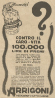 Estratto Di Carne ARRIGONI - Contro Il Caro Vita - Pubblicità 1926 - Adv. - Publicités