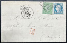 N°35 5c VERT NAPOLEON & N°60 25c CERES SUR LETTRE / NANCY POUR ENGIS BELGIQUE / 11 JUIL 1872 / LAC - 1849-1876: Klassieke Periode