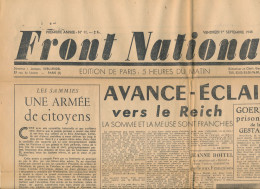 FRONT NATIONAL, Vendredi 1er Septembre 1944, N° 11, La Somme Et La Meuse Franchies, Hongrie, Stand De Tir D'Issy... - Algemene Informatie