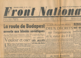 FRONT NATIONAL, Lundi 15 Septembre 1944, N° 32, Budapest, Metz, Belfort, Caen, Abbaye-aux-Hommes, Paris, Champs-Elysées - Algemene Informatie