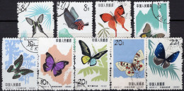 9 Schmetterlinge 1963 China 694-96,726-29,732+34 O 36€ Colias Parnassius Euploea Drachenschwanz Graphium Butterfly Chine - Usati