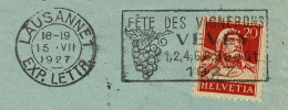Schweiz / Helvetia 1927, Flaggenstempel Fête Des Vignerons / Winzerfest Vevey Lausanne, Weinbau / Viticulture - Vinos Y Alcoholes