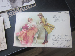 Prosil Neujahr Litho Dance Couples Costumes Embossed Old Postcards - Neujahr