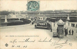 37 - Tours - Vue D'ensemble Des Squares Et Du Pont - Animée - Tramway - Précurseur - Oblitération Ronde De 1903 - CPA -  - Tours