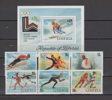 Liberia 1980 Olympic Games Lake Placid Set Of 6 + S/s MNH - Winter 1980: Lake Placid