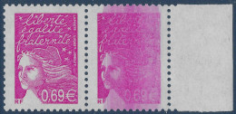 FRANCE Marianne De LUQUET N°3454** Paire 0.69 € Rose BDFeuille Impression Brouillée à Normal SUPERBE & Signé CALVES - 1997-2004 Marianne Of July 14th