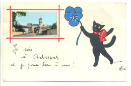 CPA Illustrateur René - 86 - ADRIERS "Je Suis à Adriers Et Je Pense...!" - Chat, Pensée - Petite Photo - Peu Commune - Sonstige & Ohne Zuordnung