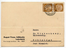 Germany 1936 Postcard; Lübbecke (Westf.) - August Frese, Lederfabrik To Schiplage; 3pf. Hindenburg Pair - Covers & Documents