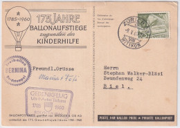 Zum. 299 / Mi. 530 Auf Ballonpostkarte - Gelaufen Ab Zürich Wiedikon 175 Jahre Ballonaufstiege Zugunsten Der Kinderhilfe - Autres & Non Classés