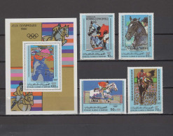 Mauritania 1980 Olympic Games Moscow, Equestrian Set Of 4 + S/s With Winners Overprint MNH - Verano 1980: Moscu
