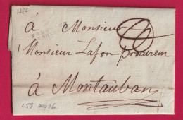 MARQUE PORT PAYE A TOULOUSE HAUTE GARONNE 1782 LENAIN N°59 INDICE 16 POUR MONTAUBAN TARN ET GARONNE LETTRE - 1701-1800: Precursores XVIII