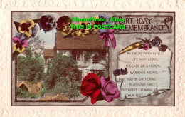 R344896 Birthday Remembrance. Flowers And Home. RP. 1936 - World