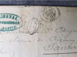1876 Marque Postale Du Tribunal De Commerce De Bastia Pour Mlle D Anjou Au Château A Sancerre - Lsc - Cachet Tribunal - - 1849-1876: Klassieke Periode