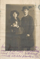 Souvenir Photo Postcard Elegant Couple Hat Dog Puppey - Photographs