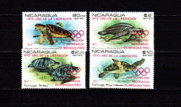 Nicaragua 1980 Olympic Games Moscow, Turtles Set Of 4 With Red Overprint MNH -scarce- - Ete 1980: Moscou
