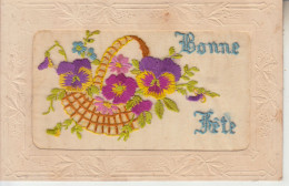 BONNE FÊTE - Pnier Avec Fleurs - Pensées - Embroidered