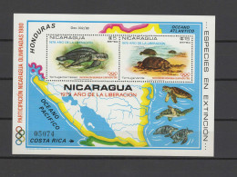 Nicaragua 1980 Olympic Games Moscow,Turtles S/s With Overprint MNH -scarce- - Summer 1980: Moscow