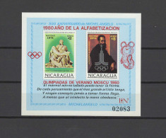 Nicaragua 1980 Olympic Games Moscow, Sculptures Michelangelo S/s With Overprint MNH -scarce- - Summer 1980: Moscow