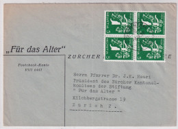 Zum. 228z / Mi. 344z Auf Landi 1939 D Viereblock Auf Brief Ab FISCHENTHAL - Zürcher Kantonalommitee Für Das Alter - Covers & Documents