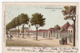 39019208 - Leipzig, Lithographie Mit Schlossthor Der Pleissenburg 1770 Gelaufen Von 1899. Leichter Stempeldurchdruck, E - Leipzig