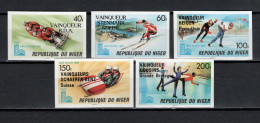 Niger 1980 Olympic Games Lake Placid Set Of 5 Imperf. With Winners Overprint MNH -scarce- - Winter 1980: Lake Placid