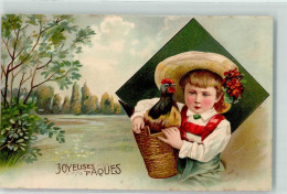 10671908 - Kind Strohhut Huhn Joyeuses Paques  Litho - Pâques