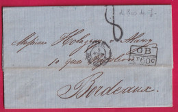 LETTRE DE RIO DE JANEIRO BRESIL BRAZIL 1864 TAXE 8 MARQUE ECHANGE GB 1F60 POUR BORDEAUXLETTRE - Vorphilatelie