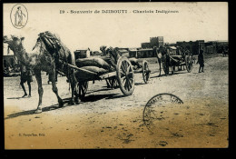 Souvenir De  Djibouti Chariots Indigènes 1920 Carte Tachée Timbre Décollé - Djibouti