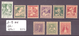 PRO JUVENTUTE - No 1-9 ** ( SANS CHARNIERE ) - COTE: 470.- - Unused Stamps