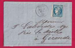 N°46B GC3997 TOURS INDRE ET LOIRE POUR LA REOLEE GIRONDE LETTRE - 1849-1876: Klassieke Periode