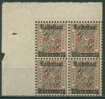 Württemberg Dienstmarken 1919 Mit Aufdruck 265 4er-Block, Ecke 1 Postfrisch - Neufs