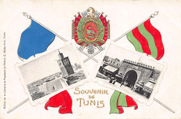 Souvenir De Tunis - Drapeaux Beycal Et Français - Carte Gauffrée - Ed. C. Saliba Aîné  - Tunisie