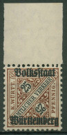 Württemberg Dienstmarken 1919 Mit Aufdruck Volksstaat 265 OR Postfrisch - Nuovi