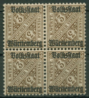 Württemberg Dienstmarken 1919 Mit Aufdruck 259 X 4er-Block Postfrisch WZ 1 - Mint