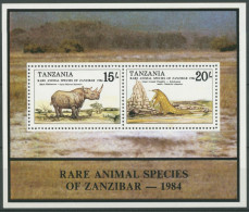 Tansania 1985 Tiere Sansibars Nashorn Schuppentier Block 41 Postfrisch (C23599) - Tanzania (1964-...)