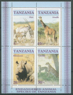 Tansania 1986 Wildtiere Giraffe Nashorn Gepard Block 58 Postfrisch (C27381) - Tanzania (1964-...)
