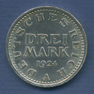 Dt. Reich Weimar 3 Mark Kursmünze 1924 A, J 312 Vz (m6555) - 3 Marcos & 3 Reichsmark