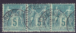 FRANCE N°75 En Bande De 3 Oblitérée, Type Sage  5c Vert Type 2 - 1876-1898 Sage (Type II)