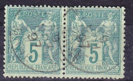 FRANCE N°75 En Paire Oblitérée, Type Sage  5c Vert Type 2 - 1876-1898 Sage (Type II)
