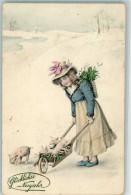 39781608 - Kind Schweine Schubkarre Mistelzweige VK Vienne Nr.5056 - New Year