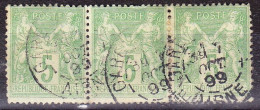 FRANCE N°106 En Bande De 3 Oblitérée, Type Sage 5c Vert-jaune Type 2 - 1876-1898 Sage (Tipo II)