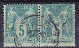 FRANCE N°75 En Paire Oblitérée, Type Sage  5c Vert Type 2 - 1876-1898 Sage (Type II)