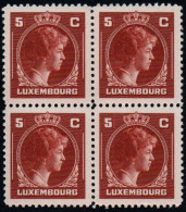 Luxembourg 1944 GD Charlotte 5c Brown, Block X 4, MNH ** Mi Mi 347 (Ref: 2075) - Nuovi