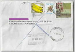 Brazil 2001 Returned To Sender Cover From Florianópolis To São José Stamp Banana + Bird + Poet Castro Alves - Brieven En Documenten