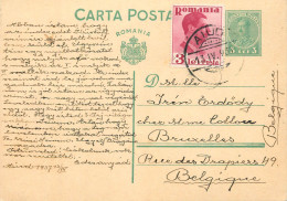 Romania Postal Card 1937 Aiud Alba Bruxelles Royalty Franking Stamps - Romania
