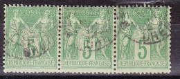 FRANCE N°102 En Bande De 3 Oblitérée, Type Sage 5c Vert-jaune Type 1 - 1876-1898 Sage (Type II)