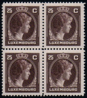 Luxembourg 1944 GD Charlotte 25c Brown, Block X 4, MNH ** Mi 350 (Ref: 2078) - Ungebraucht