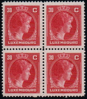 Luxembourg 1946 GD Charlotte 30c Carmine, Block X 4, MNH ** Mi 351 (Ref: 2079) - Neufs